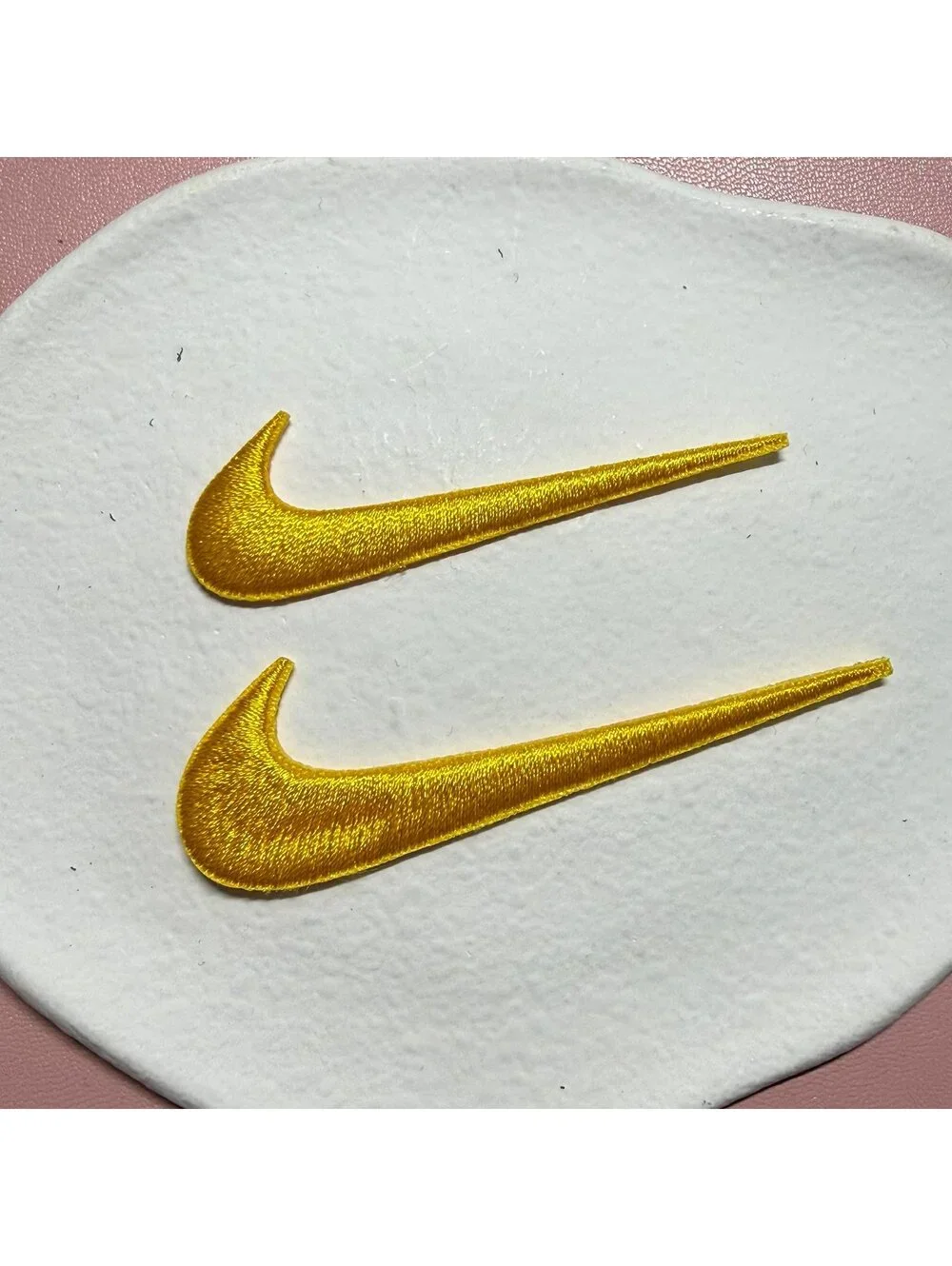 2 Pc of Nike Embroidered Swoosh Iron On Patches Yellow 2.5 And 3 inches